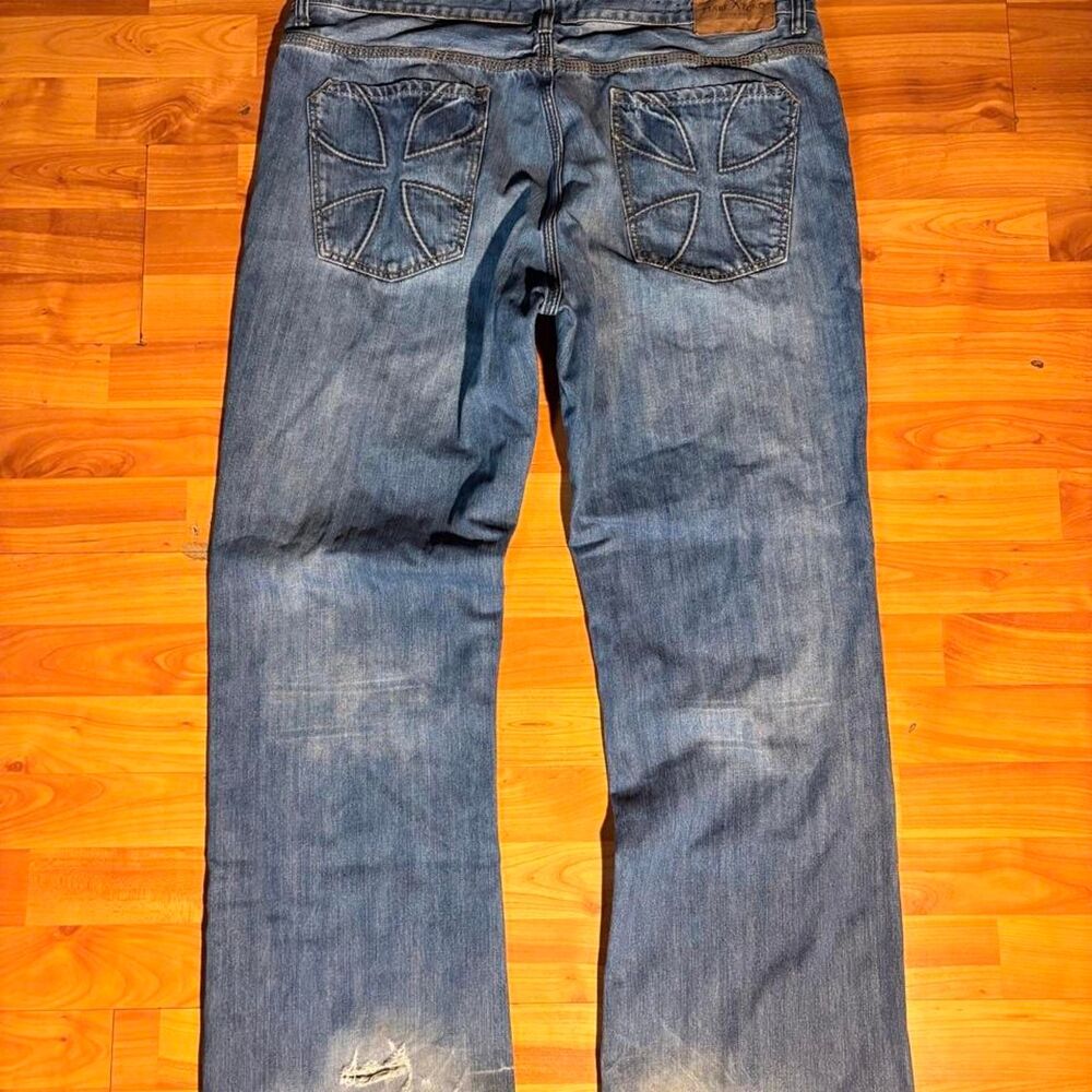 Vintage Y2K Ecko Unlimited Blue Bootcut Cross Design Jeans Size 40
